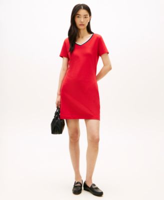 Women's Ribbed V-Neck T-Shirt Dress