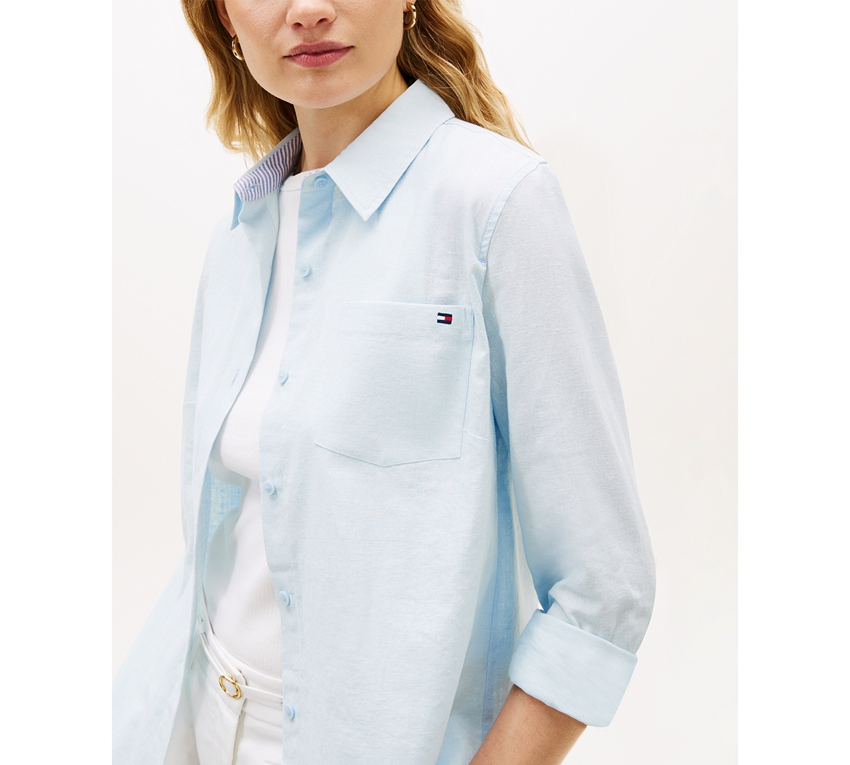 Tommy Hilfiger Women's Roll-Tab Sleeve Collared Shirt