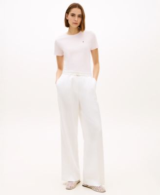 Women's Rib Crew Neck Short-Sleeve Slim T-Shirt