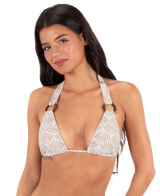 Women's V-Neck Shell Crochet Ring Tri Tie Bikini Halter Top