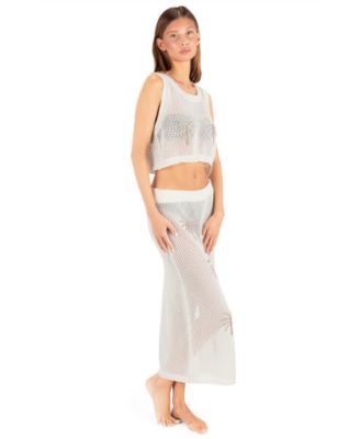 Women's Mid-Rise Embroidered Crochet Swim Skirt