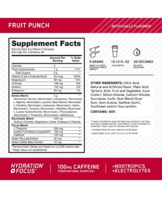 Essential Amino Energy Hydration Plus Focus Powder, Fruit Punch, 30 Servings