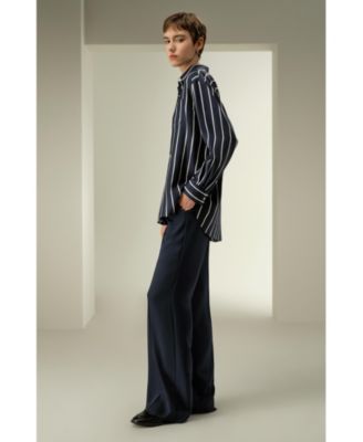 Women's Silk Twill Striped Button-Down Shirt