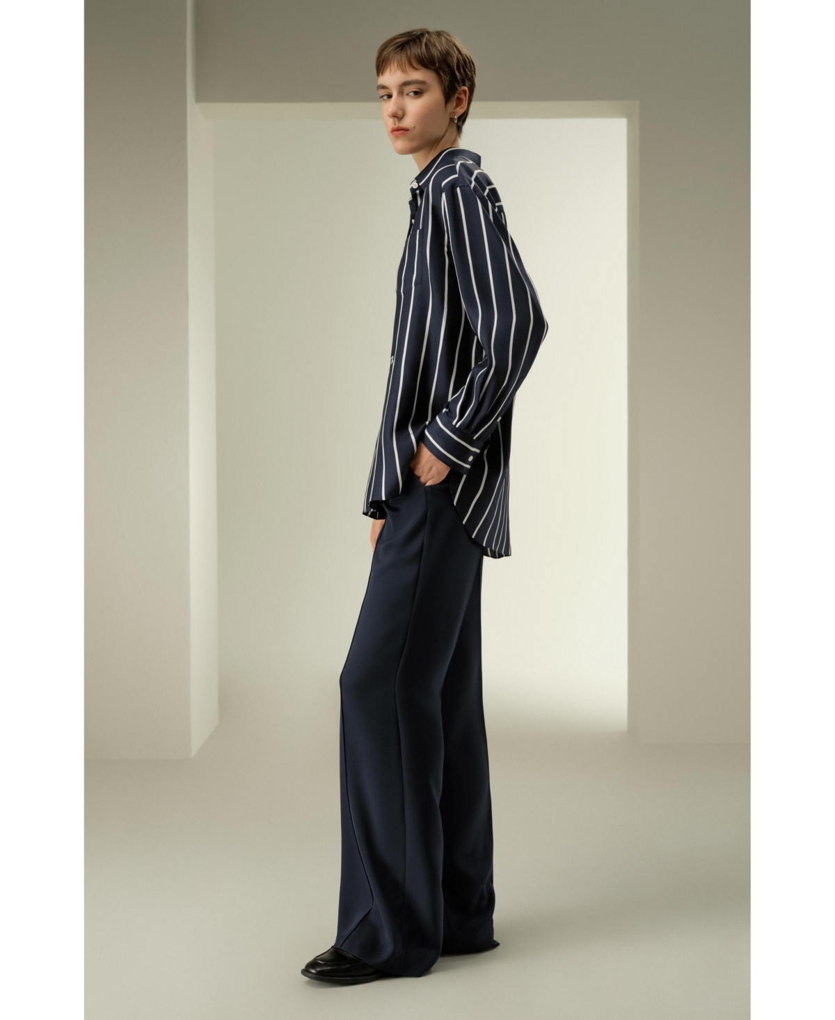 Lilysilk Women's Silk Twill Striped Button-Down Shirt