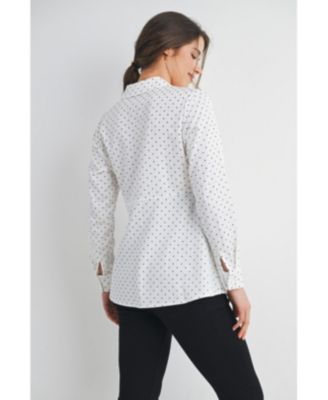 Maternity Button Down Polka Dot Long Sleeve Nursing Top