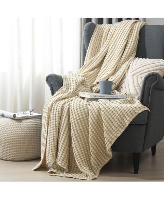 Egyptian Linens - Cozy Bamboo Waffle Blanket, Throw Beige