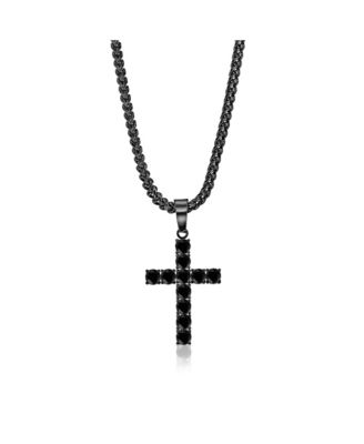 Stainless Steel, Round CZ Cross Necklace