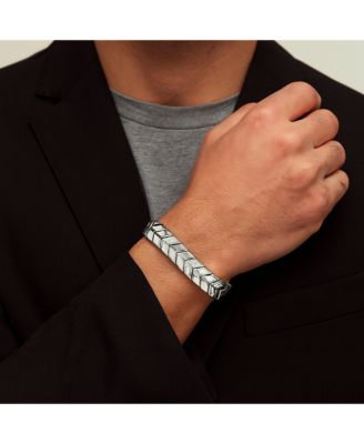 Stainless Steel, Polished & Matte CZ Chevron Design Bracelet