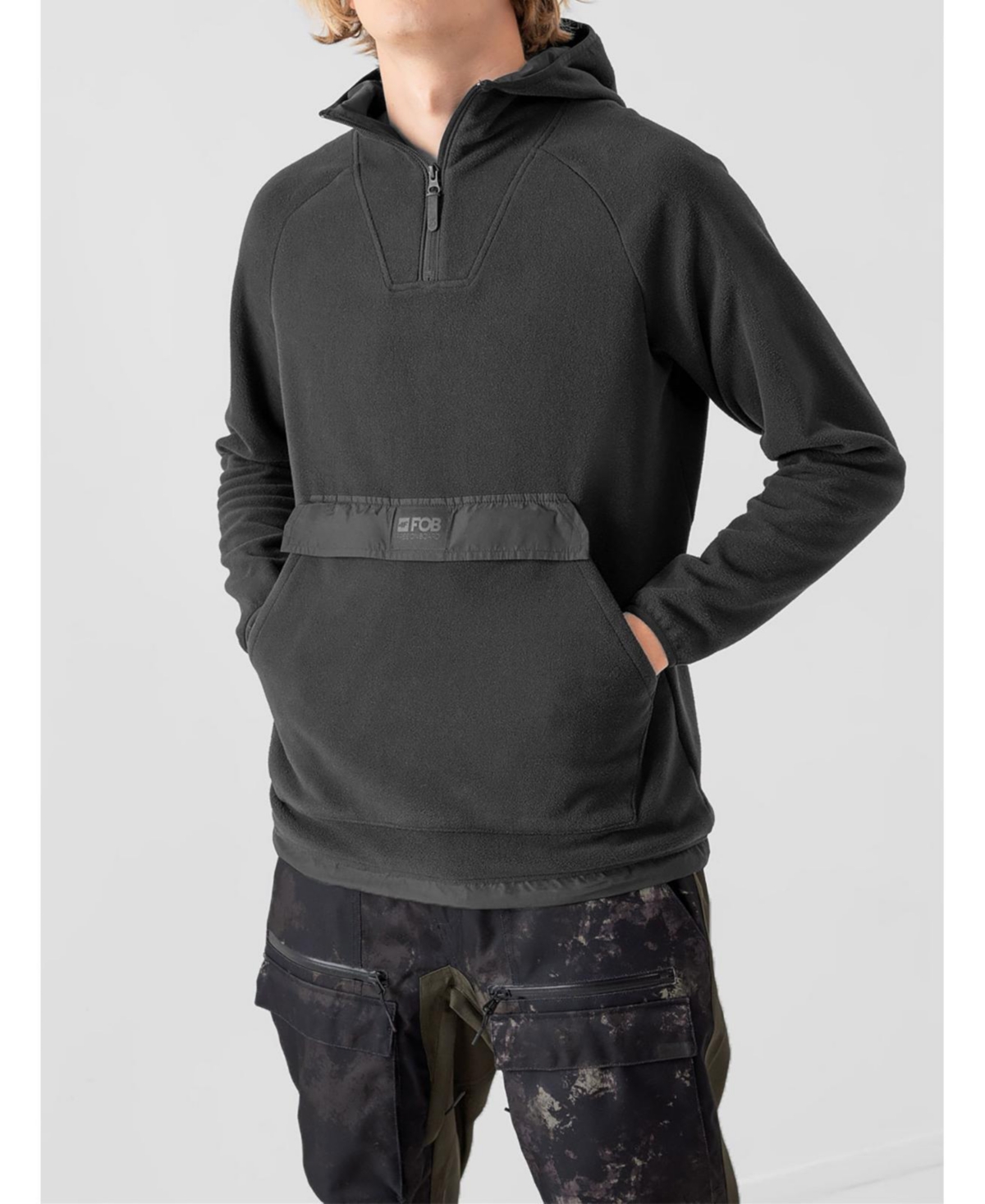 4F Men's regular fleece with hood - black