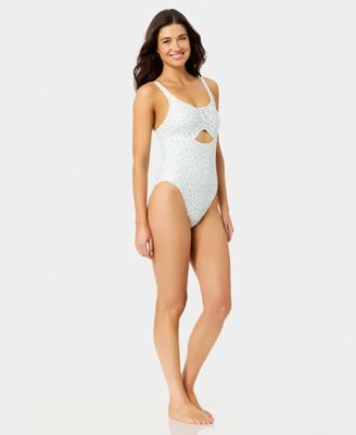 Women's Ditsy Wide Rib Tunneled One-Piece Swimsuit