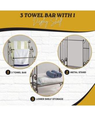 Pewter Metal Towel Racks for Bathroom with Shelf - 3 Long, Sturdy, Versatile & Modern Towel Rack with Storage Shelf