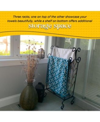 Black Metal with Gold Leaf Free Towel Rack Stand with Shelf