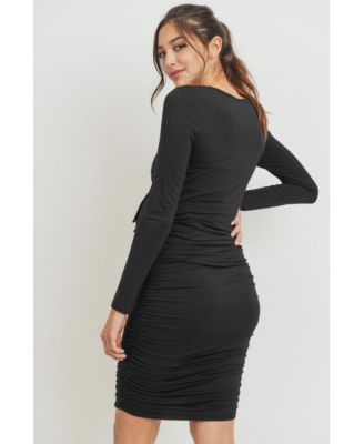 Maternity Front Tie Crew Neck Side Ruched Nursing Dress