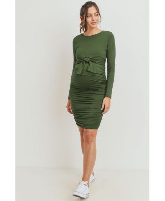 Maternity Front Tie Crew Neck Side Ruched Nursing Dress