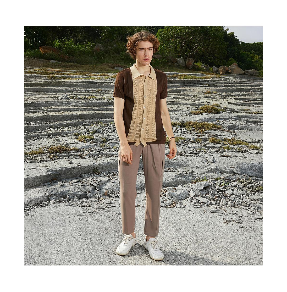 Campus Sutra Men's Block-Knit Slim-Fit Shirt