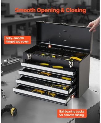 Metal Tool Box, 20.5", Portable 4-Drawer Tool Chest, EVA Liners, Locking Ball-Bearing Slides, Powder-Coat