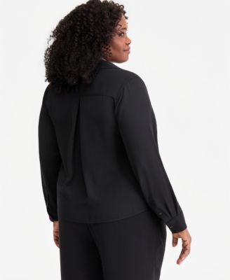 Trendy Plus Size Collared Button-Front Shirt