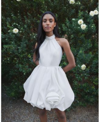 Women's Satin High Neck Sleeveless Bubble Hem Mini Dress