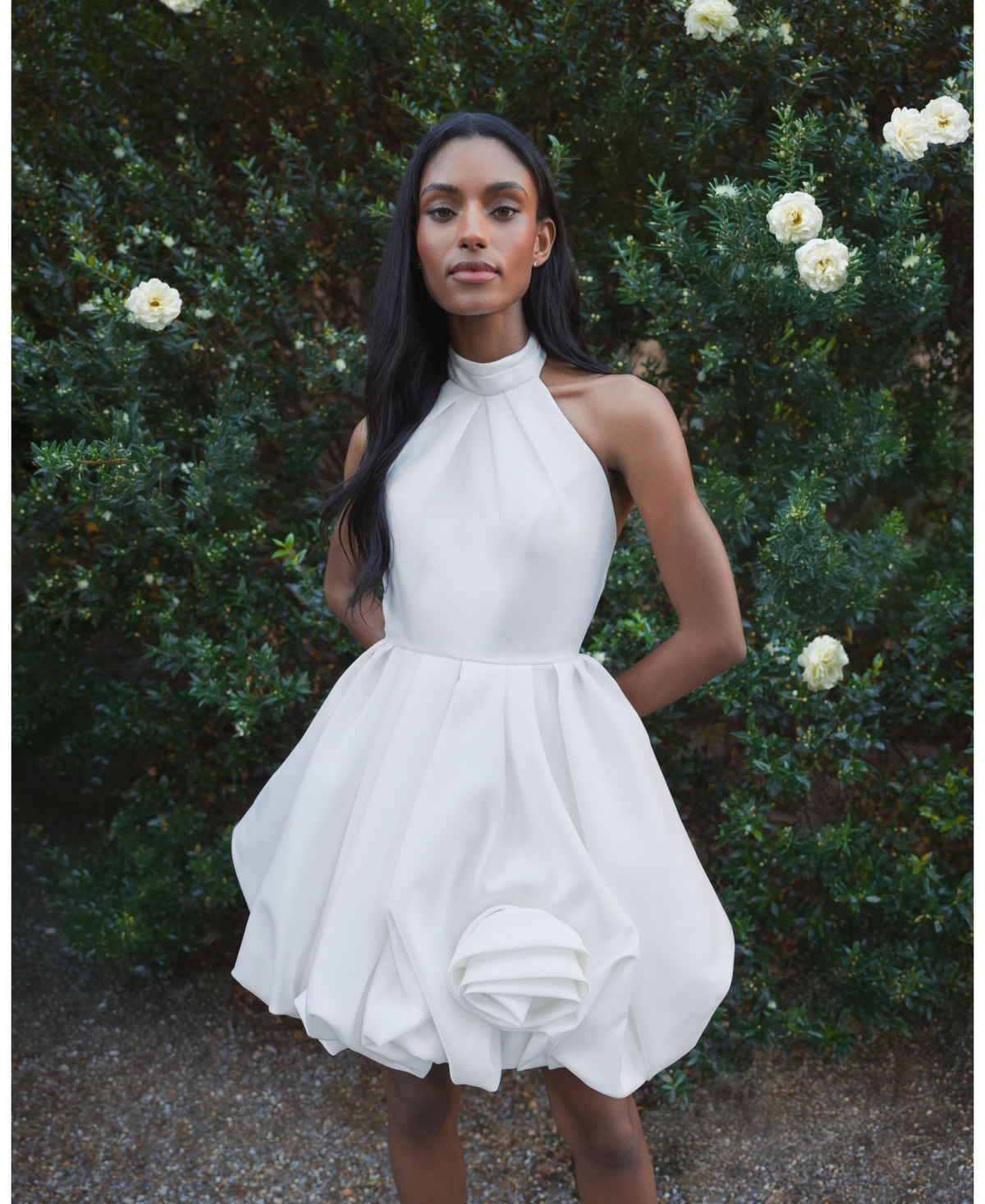 Mac Duggal Women's Satin High Neck Sleeveless Bubble Hem Mini Dress