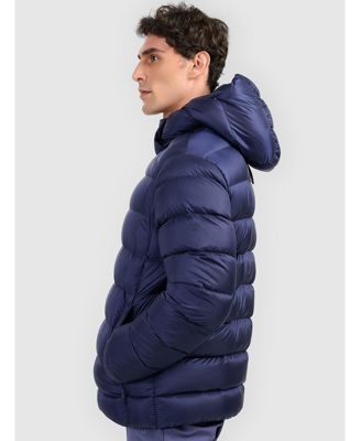 Men's trekking down jacket with natural filling -navy