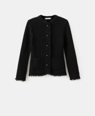Women's Frayed Trims Tweed Cardigan