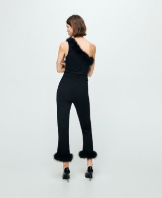 Women's Feather Trim Fine Knit Capri Pants