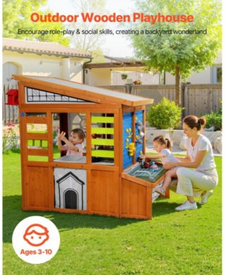 Cedar Wooden Kids Playhouse, Bird Nest, Doorbell, Storage Pocket, Windowsill, Gravity Wall Set, Ages 3-10