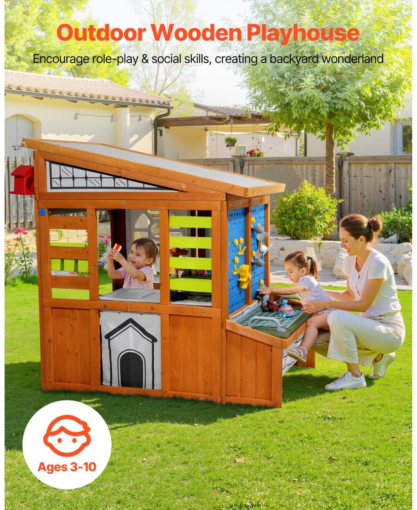 Детская игрушка Mecale Cedar Wooden Playhouse with Doorbell, Fits Two Kids, Ages 3-10, цвет: Коричневый — фото 5