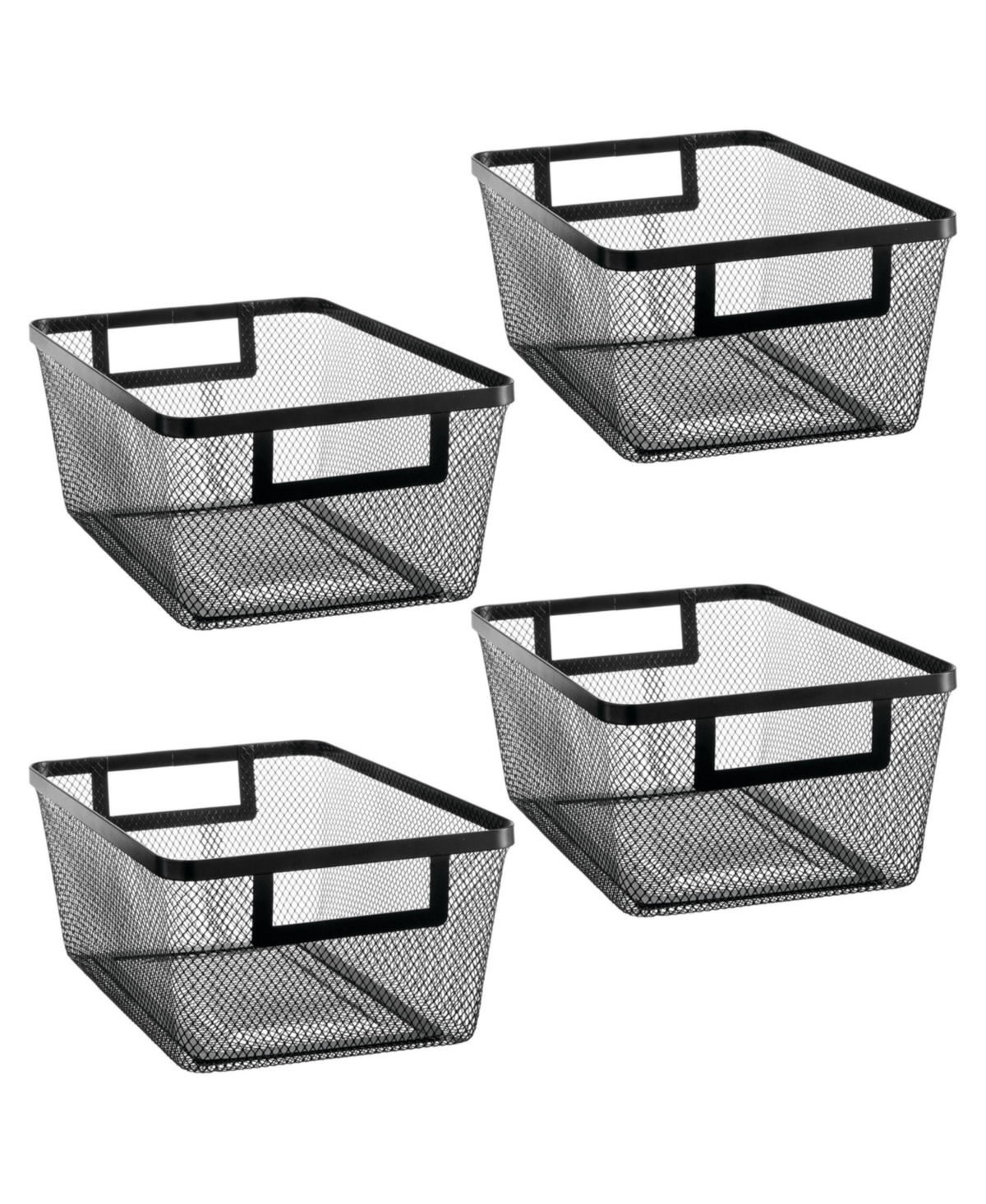 mDesign Metal Mesh Pantry Basket with Handles - Set of 4 - Matte Black