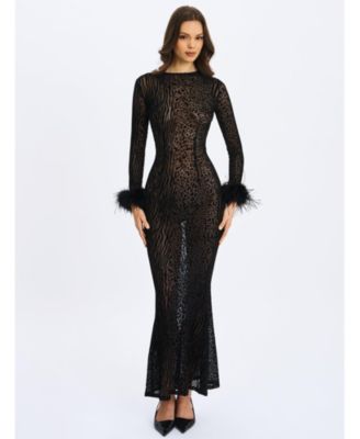 Women's Patricia Black Leopard Burnout Velvet Mesh Backless Maxi Dress