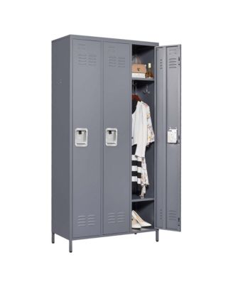 3 Door 72"H Metal Lockers With Lock for Employees, Storage Locker Cabinet for Home Gym Office School Garage, Gray