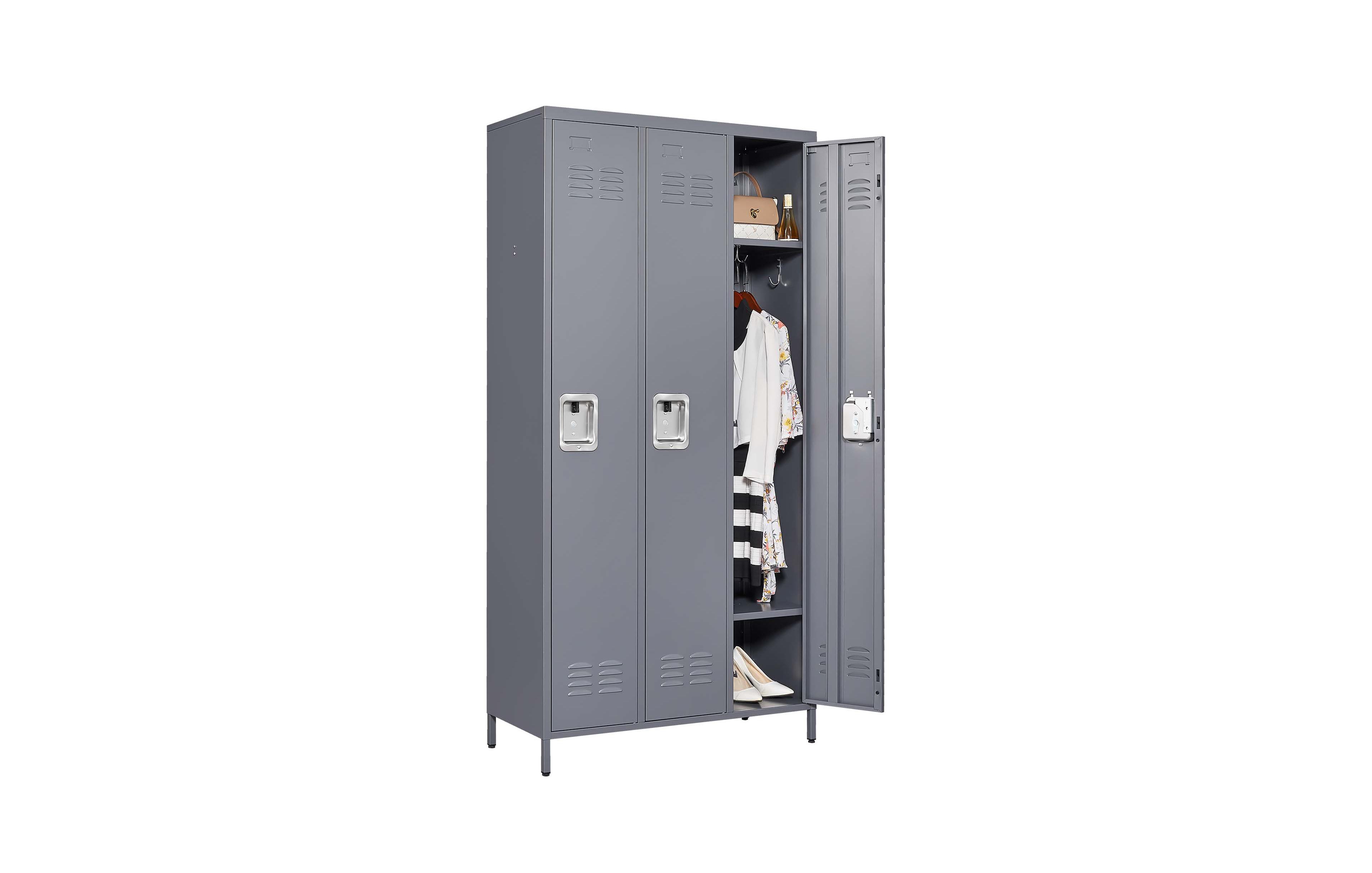Boyel Living 3 Door 72"H Metal Lockers With Lock for Employees, Storage Locker Cabinet for Home Gym Office School Garage, Gray