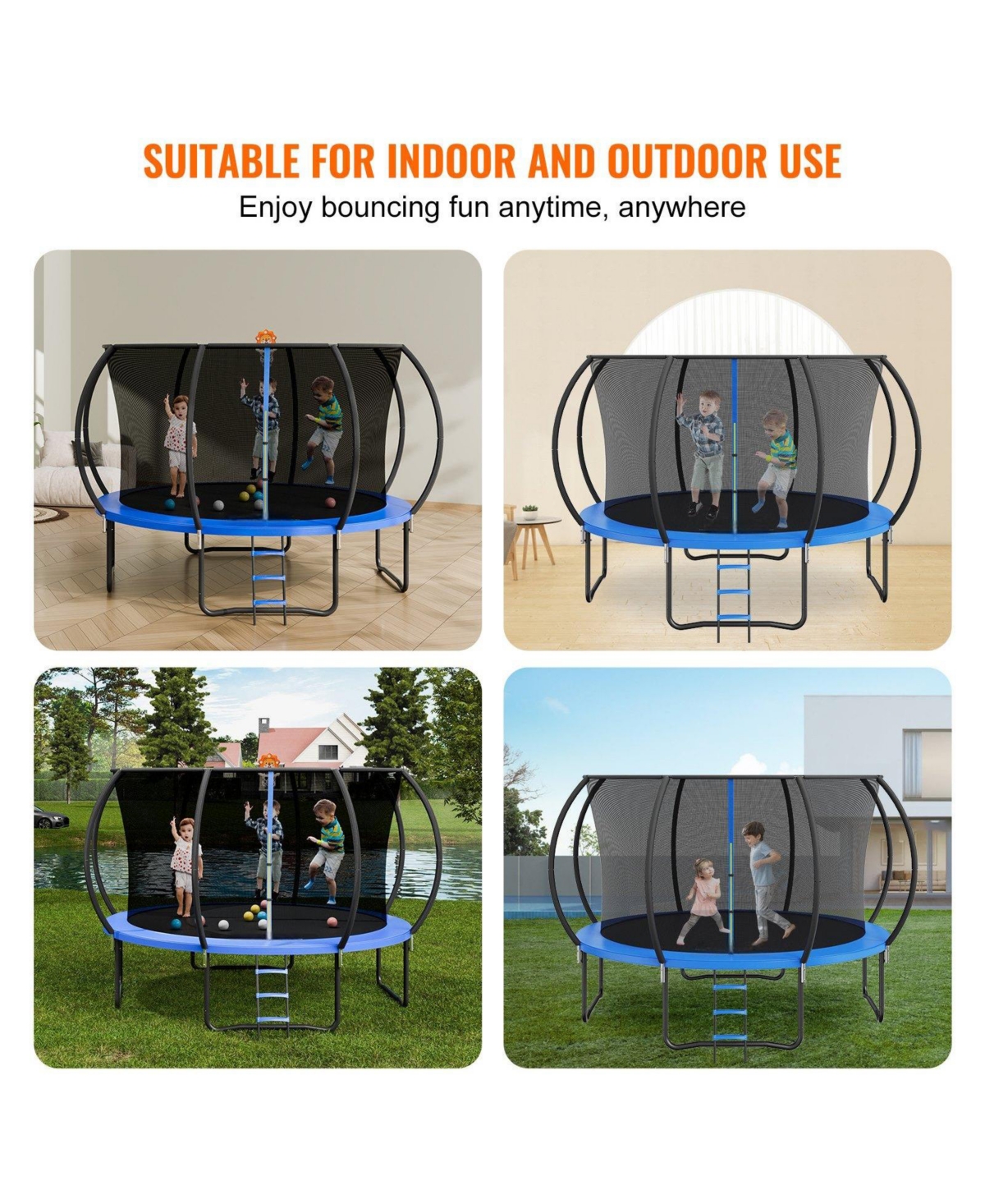 Mecale Trampoline, 12 ft, 400-Lb Capacity, Enclosure Net, Ladder & Curved Poles, Jumping Mat & Spring Pad, Outdoor