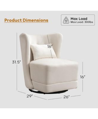 Modern Armless Chair, 360° Swivel Lounge Chair with Back Pillow, for Living Room Bedroom