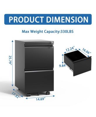 2 Drawer Metal Mobile File Cabinet, Rolling File Cabinet with Lock for Hanging Legal/Letter/A4 Size, Fully Assembled Except Wheels