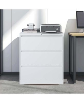Lateral File Cabinet 3 Drawer, White Filing Cabinet with Lock, Lockable File Cabinet for Home Office