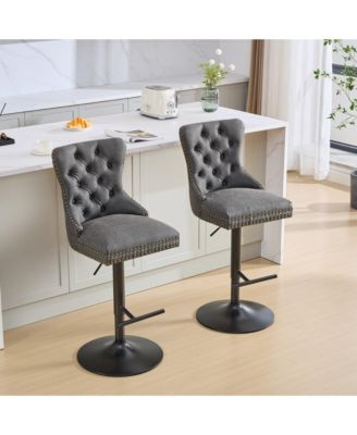 Set of 2 PU Swivel Bar Stools Adjustable Seat Height for Dining Pub