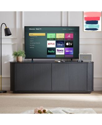 Sideboard Storage Cabinet TV Stand with Wave Pattern, 64" Wooden Vertical Striped Cabinet for Kitchen Bedroom Entryway