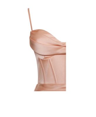Women's Elayna Blush Strappy Satin Corset High Slit Gown