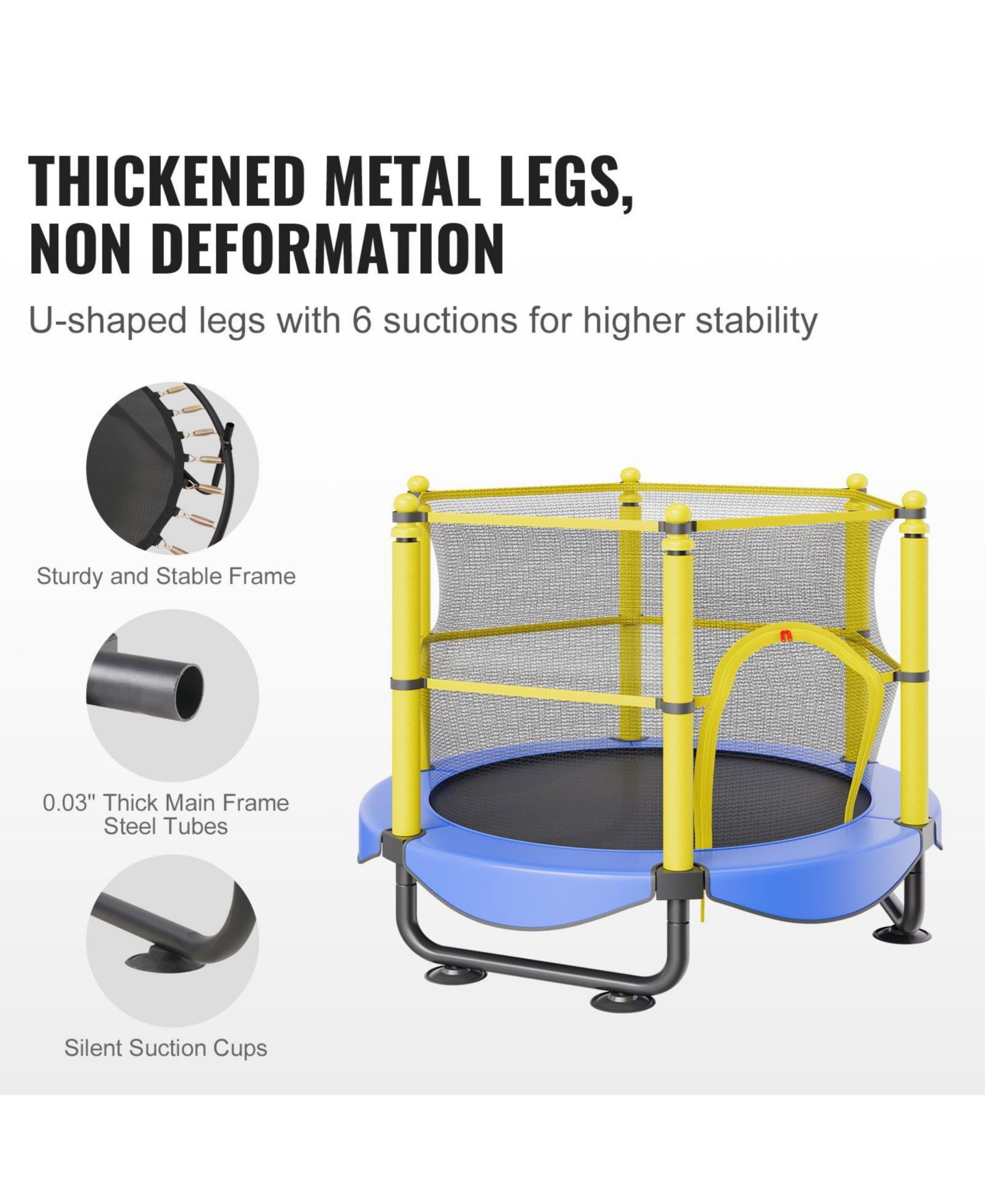 Детская игрушка Mecale Kids' Trampoline, 5 ft, Indoor/Outdoor with Enclosure Net & Basketball Hoop, Ages 3+, цвет: Синий — фото 6