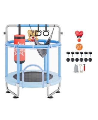 Kids Trampoline, 55" (4.6 ft), Enclosure Net & Basketball Hoop, Indoor/Outdoor, Ages 3
