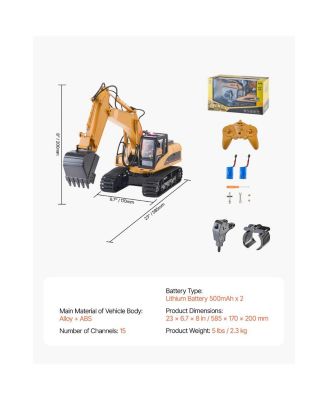 Remote Control Excavator Toy, 15 Channel, 3 in 1 Remote Control Digger with Metal Shovel, 1:14 Scale RC Excavator