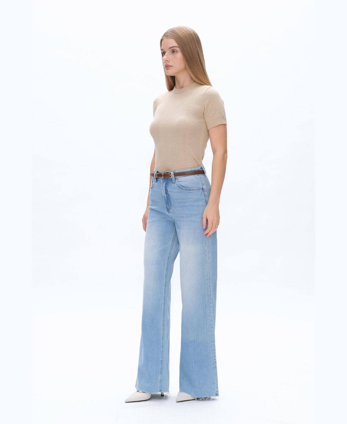 Bayeas Women's Bella High Rise Wide Leg Raw-Hem Jeans