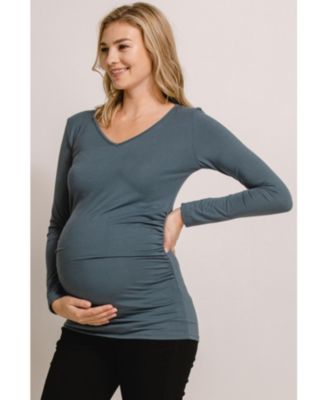 Maternity Casual Side Ruched Long Sleeve Top