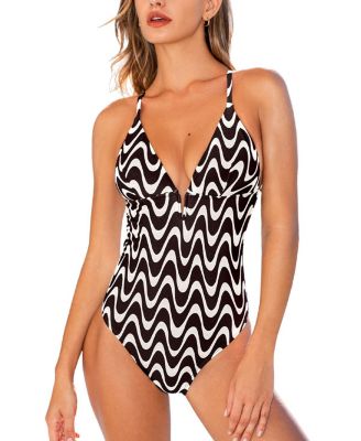 Women's Deep V Neck Crisscross One Piece Swimsuit