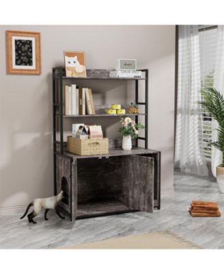 Cat Litter Box Enclosure with Scratch Pad,2 Doors