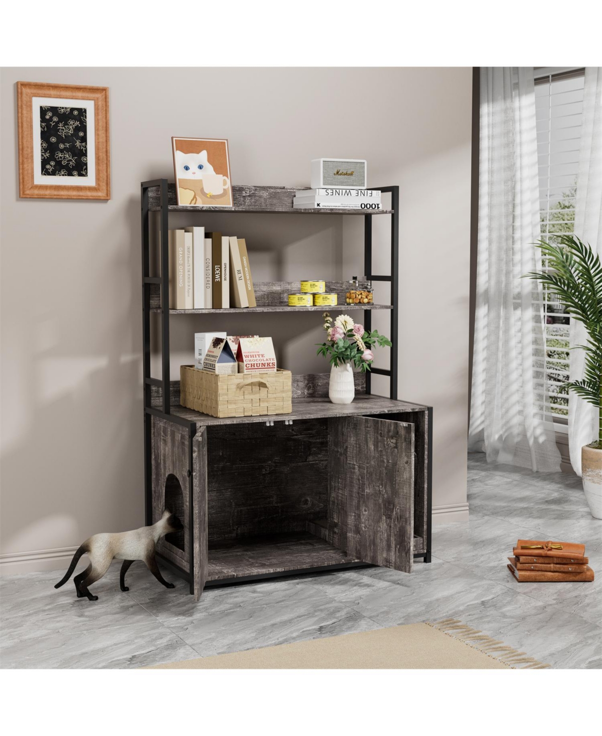 Aostirmotor Cat Litter Box Enclosure with Scratch Pad,2 Doors