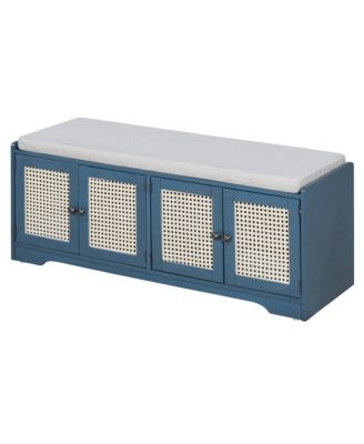 Rustic Wood Entryway Shoe Bench with Cushion and Adjustable Shelves