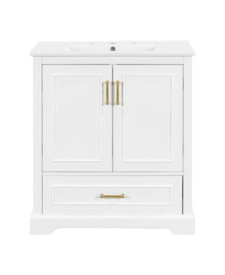 Freestanding 30 in. Bathroom Vanity with Sink, MDF and Solid Wood Frame, 1 Divider Drawer and 2 Soft-close Doors (Double Shelf on Door)
