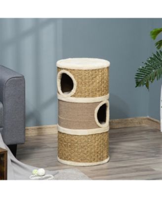 Cat Condo with Scratching Pad,3 Story Cat Hideaway in Khaki and Brown